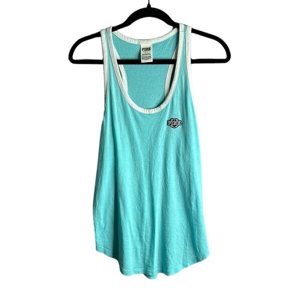 Victoria’s Secret Light Blue Racerback Tank with White Trim and Scoop Neck Sz Sm - Picture 1 of 9